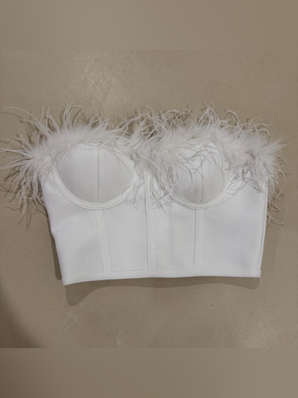 Superdown White Feather Trim Bustier Bandeau